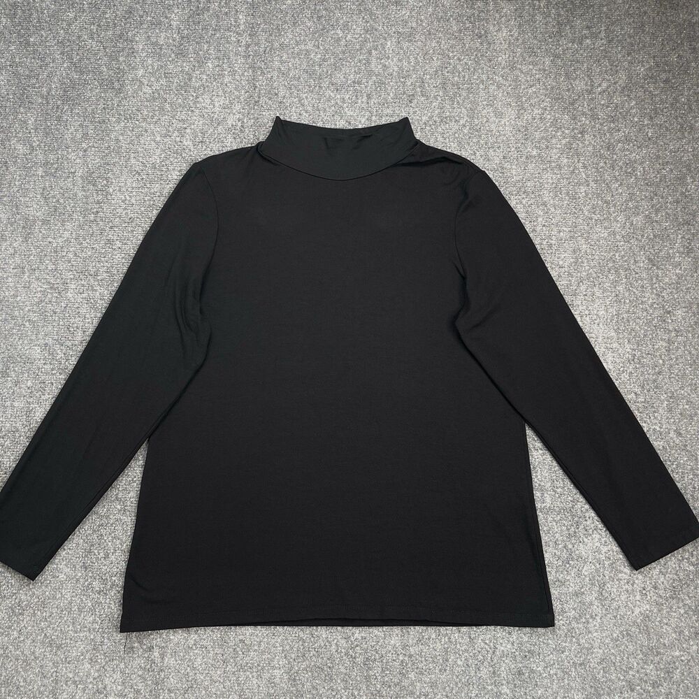 Chicos Mock Neck Top Sz 2 Womens Large Long Sleeve Black Stretch Knit
